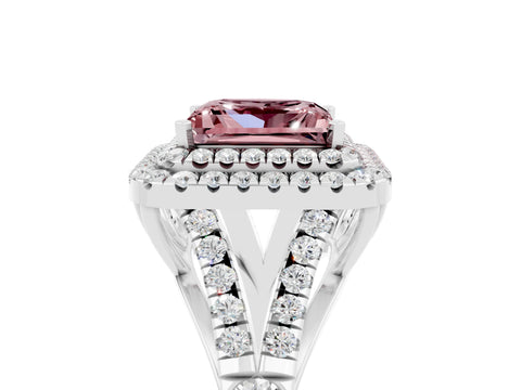White gold Double Halo Princess Cut Morganite Split Shank Engagement Ring with Four-Prong Setting_5