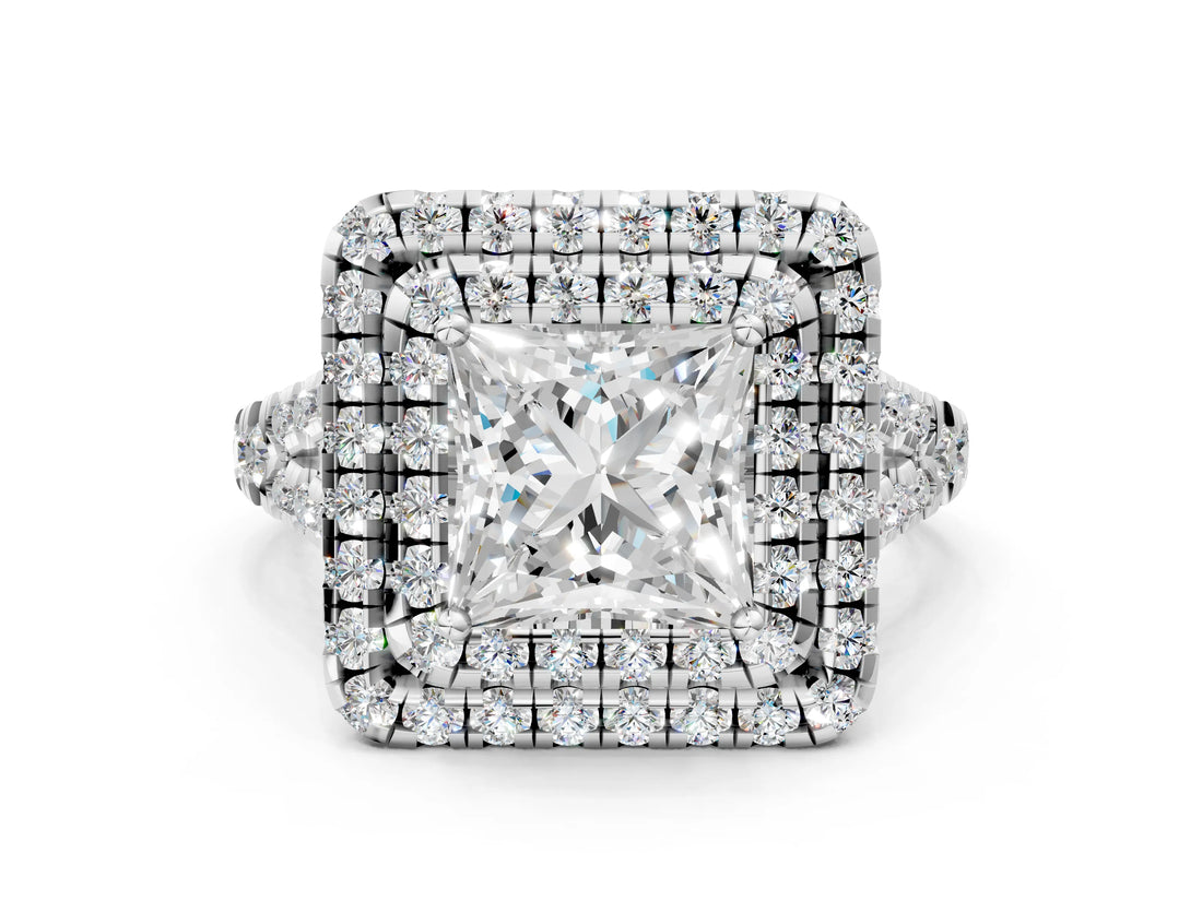 White gold Double Halo Princess Cut Pave Split Shank Prong Set Ring_15