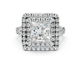 White gold Double Halo Princess Cut Pave Split Shank Prong Set Ring_15
