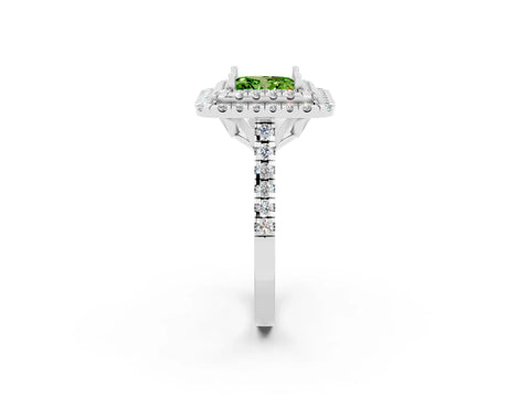 White gold Double Halo Princess Cut Peridot Pavé Band with Four-Prong Setting_2