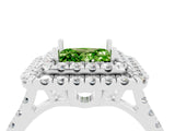 White gold Double Halo Princess Cut Peridot Pavé Band with Four-Prong Setting_4