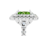 White gold Double Halo Princess Cut Peridot Pavé Band with Four-Prong Setting_5
