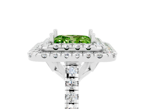 White gold Double Halo Princess Cut Peridot Pavé Band with Four-Prong Setting_5