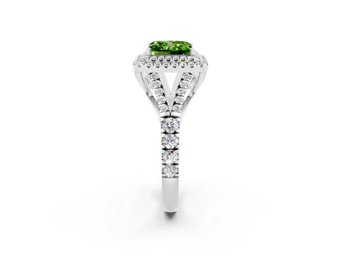 White gold Double Halo Princess Cut Peridot Pavé Split Shank Ring with Prong Setting_2