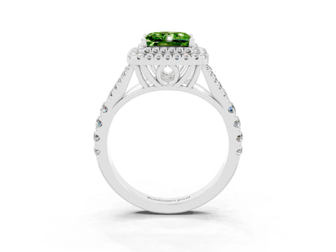 White gold Double Halo Princess Cut Peridot Pavé Split Shank Ring with Prong Setting_3