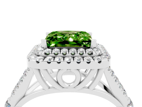 White gold Double Halo Princess Cut Peridot Pavé Split Shank Ring with Prong Setting_4