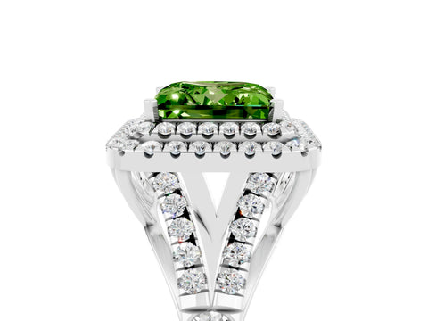White gold Double Halo Princess Cut Peridot Pavé Split Shank Ring with Prong Setting_5