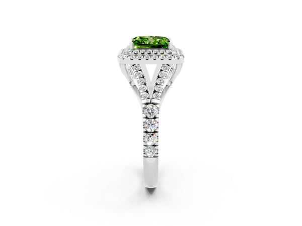 White gold Double Halo Princess Cut Peridot Split Shank Engagement Ring with Four-Prong Setting