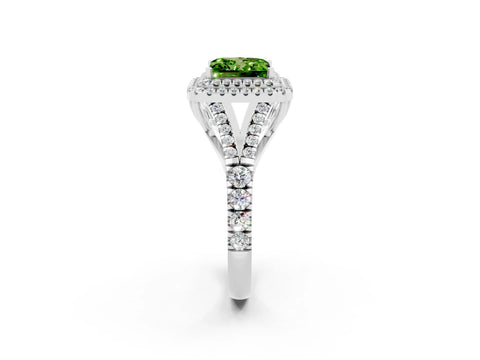 White gold Double Halo Princess Cut Peridot Split Shank Engagement Ring with Four-Prong Setting_2