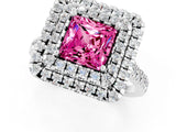 White gold Double Halo Princess Cut Pink Sapphire Pavé Band with Four-Prong Setting_48