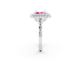 White gold Double Halo Princess Cut Pink Sapphire Pavé Band with Four-Prong Setting_49