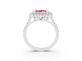 White gold Double Halo Princess Cut Pink Sapphire Pavé Band with Four-Prong Setting_50