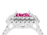 White gold Double Halo Princess Cut Pink Sapphire Pavé Band with Four-Prong Setting_51