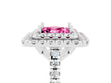 White gold Double Halo Princess Cut Pink Sapphire Pavé Band with Four-Prong Setting_52