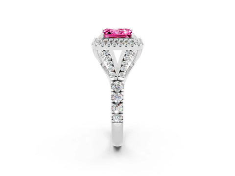 White gold Double Halo Princess Cut Pink Sapphire Split Shank Engagement Ring with Four-Prong Setting_2