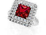 White gold Double Halo Princess Cut Ruby Pavé Band with Four-Prong Setting_1