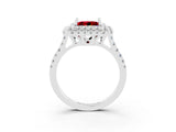 White gold Double Halo Princess Cut Ruby Pavé Band with Four-Prong Setting_3