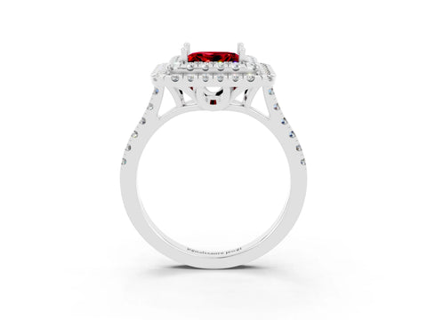 White gold Double Halo Princess Cut Ruby Pavé Band with Four-Prong Setting_3