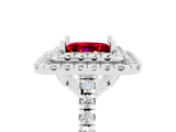 White gold Double Halo Princess Cut Ruby Pavé Band with Four-Prong Setting_5