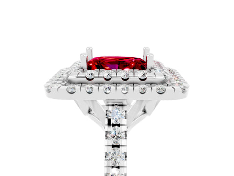 White gold Double Halo Princess Cut Ruby Pavé Band with Four-Prong Setting_5