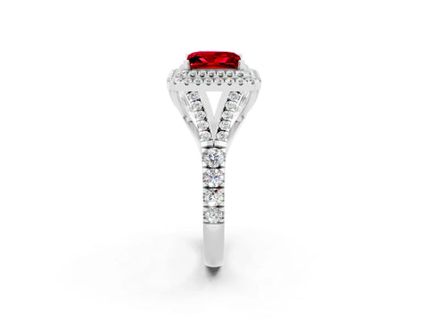 White gold Double Halo Princess Cut Ruby Split Shank Engagement Ring with Four-Prong Setting_2