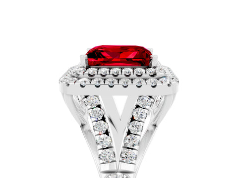 White gold Double Halo Princess Cut Ruby Split Shank Engagement Ring with Four-Prong Setting_5