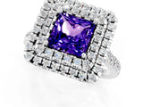 White gold Double Halo Princess Cut Tanzanite Pavé Band with Four-Prong Setting_1