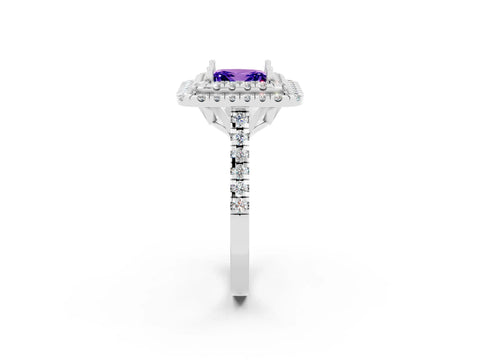 White gold Double Halo Princess Cut Tanzanite Pavé Band with Four-Prong Setting_2