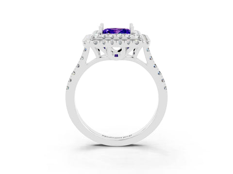 White gold Double Halo Princess Cut Tanzanite Pavé Band with Four-Prong Setting_3