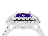 White gold Double Halo Princess Cut Tanzanite Pavé Band with Four-Prong Setting_4