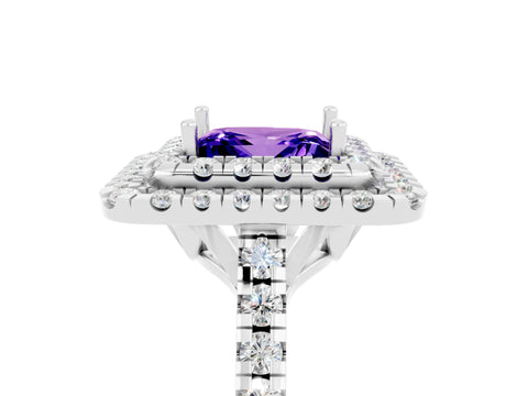 White gold Double Halo Princess Cut Tanzanite Pavé Band with Four-Prong Setting_5