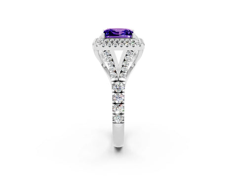 White gold Double Halo Princess Cut Tanzanite Split Shank Engagement Ring with Four-Prong Setting_2