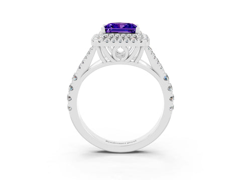 White gold Double Halo Princess Cut Tanzanite Split Shank Engagement Ring with Four-Prong Setting_3