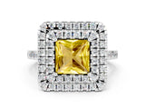 White gold Double Halo Princess Cut Yellow Sapphire Pavé Band with Four-Prong Setting_24