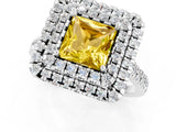 White gold Double Halo Princess Cut Yellow Sapphire Pavé Band with Four-Prong Setting_25