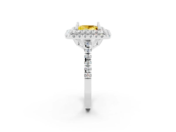 Platinum Double Halo Princess Cut Yellow Sapphire Pavé Band with Four-Prong Setting