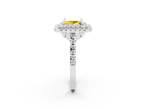 White gold Double Halo Princess Cut Yellow Sapphire Pavé Band with Four-Prong Setting_26