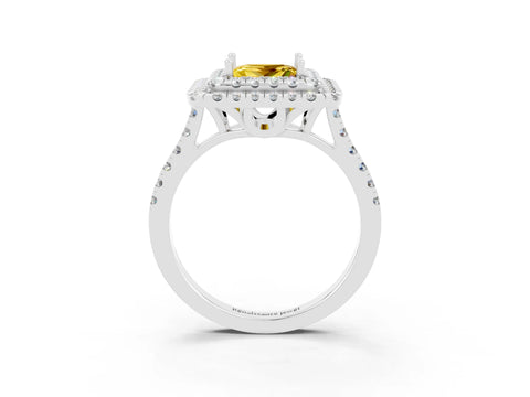 White gold Double Halo Princess Cut Yellow Sapphire Pavé Band with Four-Prong Setting_27