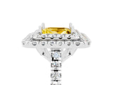 White gold Double Halo Princess Cut Yellow Sapphire Pavé Band with Four-Prong Setting_29
