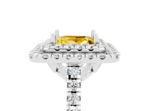 White gold Double Halo Princess Cut Yellow Sapphire Pavé Band with Four-Prong Setting_29
