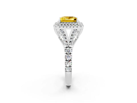 White gold Double Halo Princess Cut Yellow Sapphire Split Shank Engagement Ring with Four-Prong Setting_2