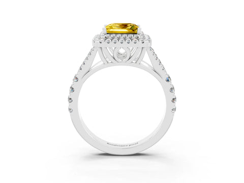 White gold Double Halo Princess Cut Yellow Sapphire Split Shank Engagement Ring with Four-Prong Setting_3
