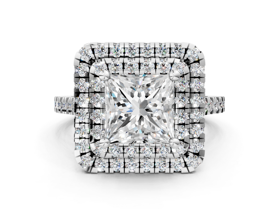 White gold Double Halo Princess Diamond Pave Band with Four-Prong Setting_69