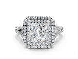 White gold Double Halo Princess-Shaped Split Shank Diamond Ring with Prong Setting_20