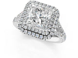 White gold Double Halo Princess-Shaped Split Shank Diamond Ring with Prong Setting_21
