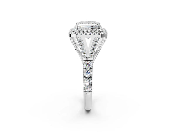 White gold Princess Cut Diamond Double Halo Ring with Split Shank and Prong Setting