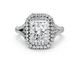 White gold Double Halo Radiant Cut Diamond Split Shank Engagement Ring with Four-Prong Setting_3