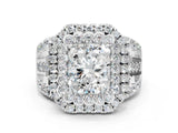 White gold Double Halo Radiant Cut Diamond Split Shank Pave Set Ring_3