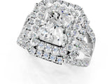 White gold Double Halo Radiant Cut Diamond Split Shank Pave Set Ring_4
