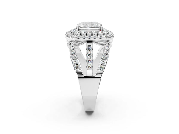 White Gold Radiant Cut Scalloped Double Halo Engagement Ring Setting